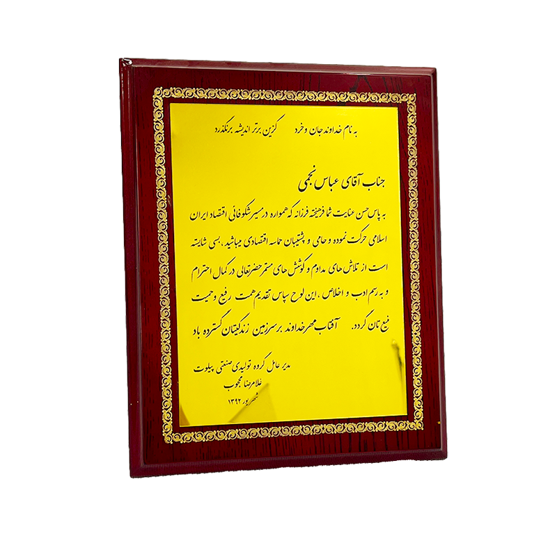 تقدیر گروه صنعتی پلیوت از عباس نجمی – شهریور ۱۳۹۲